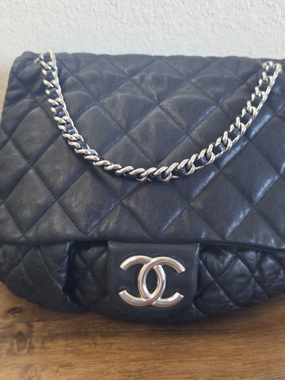 Chanel Black Puffy Quilted Lambskin Leather Chain Flap Bag